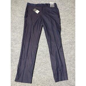 Topman Dress Pants Mens 34x32 Blue Check Skinny Slim Fit Microfiber Business